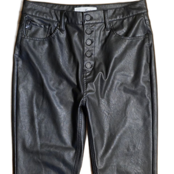 Kancan 11 Black Faux Leather Flare Button Fly Rocker Moto Pants - Picture 2 of 8